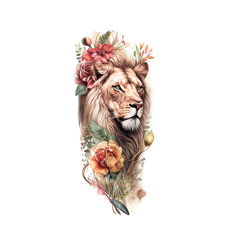 Temporary tattoo "Colourful Floral Lion 2 Sleeve"