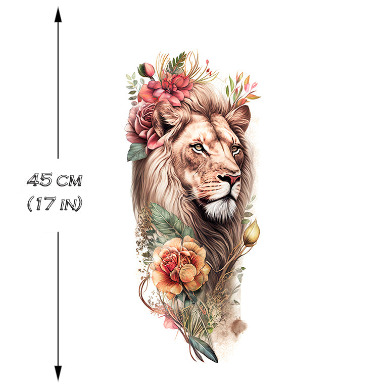 Temporary tattoo "Colourful Floral Lion 2 Sleeve"