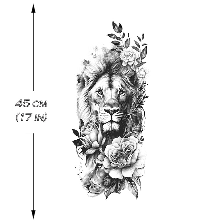 Temporary tattoo "Grey Floral Lion Sleeve"