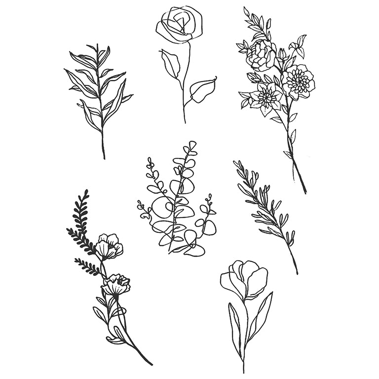 Temporary tattoo "Fine line Flowers - pack"