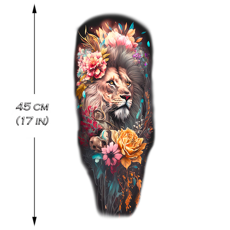 Tatuaje temporal "Set de 3" "León floral" para la manga