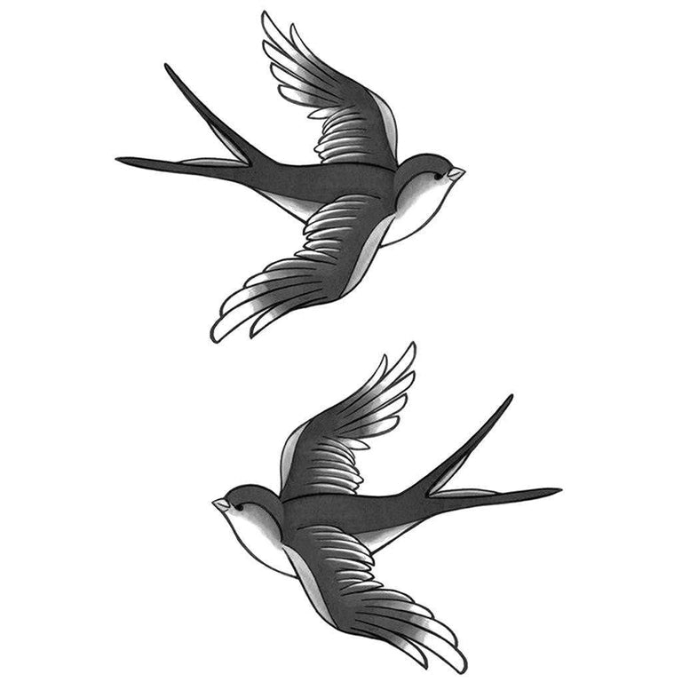 Tatouage éphémère : Double Swallow B&W - ArtWear Tattoo - Tatouage temporaire