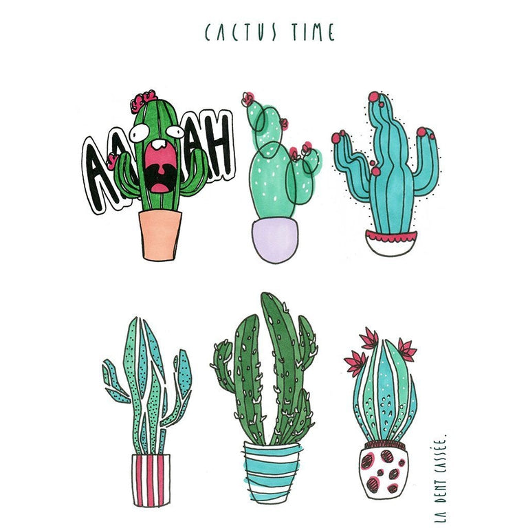 Tatouage éphémère : Cactus Time - by La dent cassée - ArtWear Tattoo - Tatouage temporaire