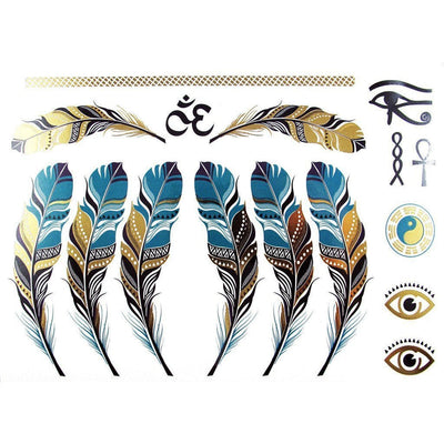 Tatouage éphémère : Metallic Gold Feather - Pack 30 - ArtWear Tattoo - Tatouage temporaire