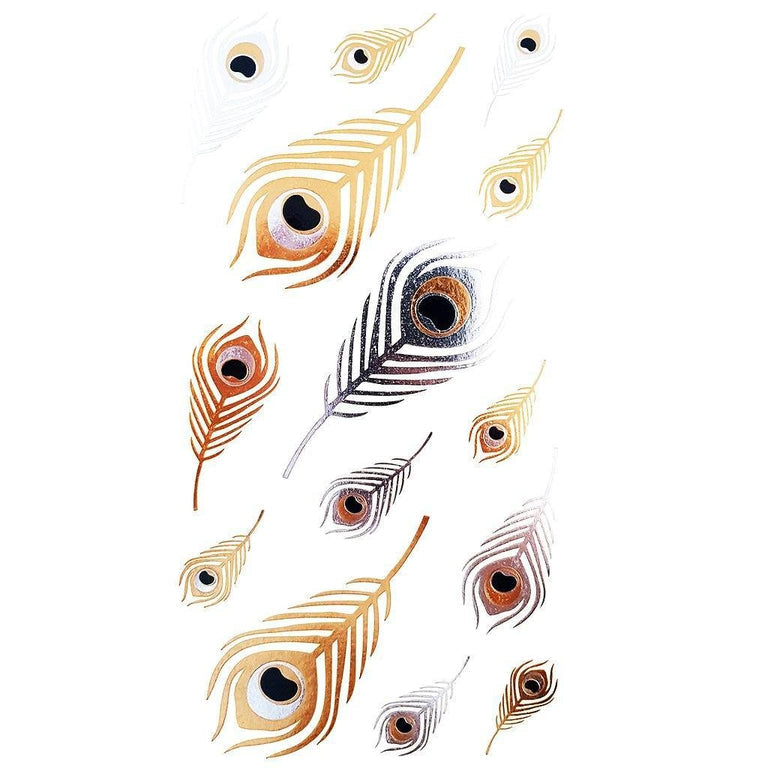 Tatouage éphémère : Metallic Gold Peacock Feather - Pack - ArtWear Tattoo - Tatouage temporaire