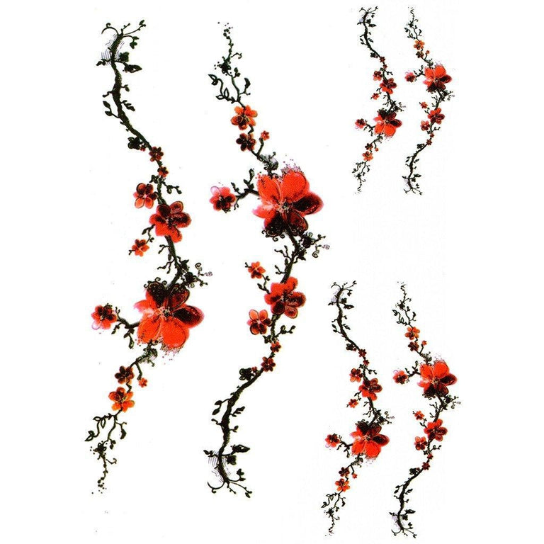 Tatouage éphémère : Red Flowers Branch - ArtWear Tattoo - Tatouage temporaire