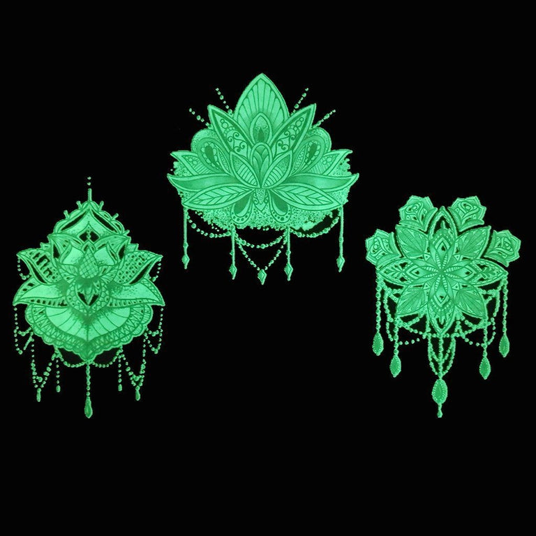 Tatouage éphémère : Glow in the Dark "The 3 Lotus" - Pack - ArtWear Tattoo - Tatouage temporaire