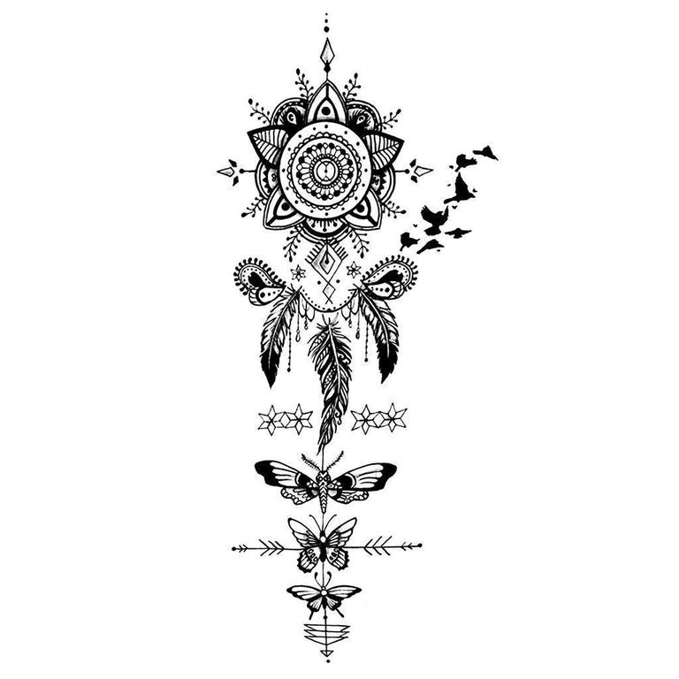 Tatouage éphémère : Black Dreamcatcher, Birds & Butterflies - Pack - ArtWear Tattoo - Tatouage temporaire