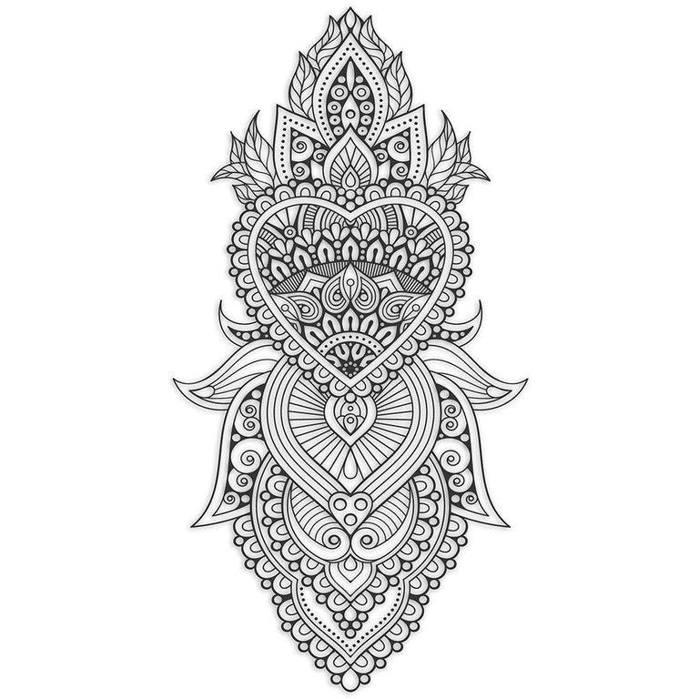 Tatouage éphémère : Large Ornamental Heart Design - ArtWear Tattoo - Tatouage temporaire