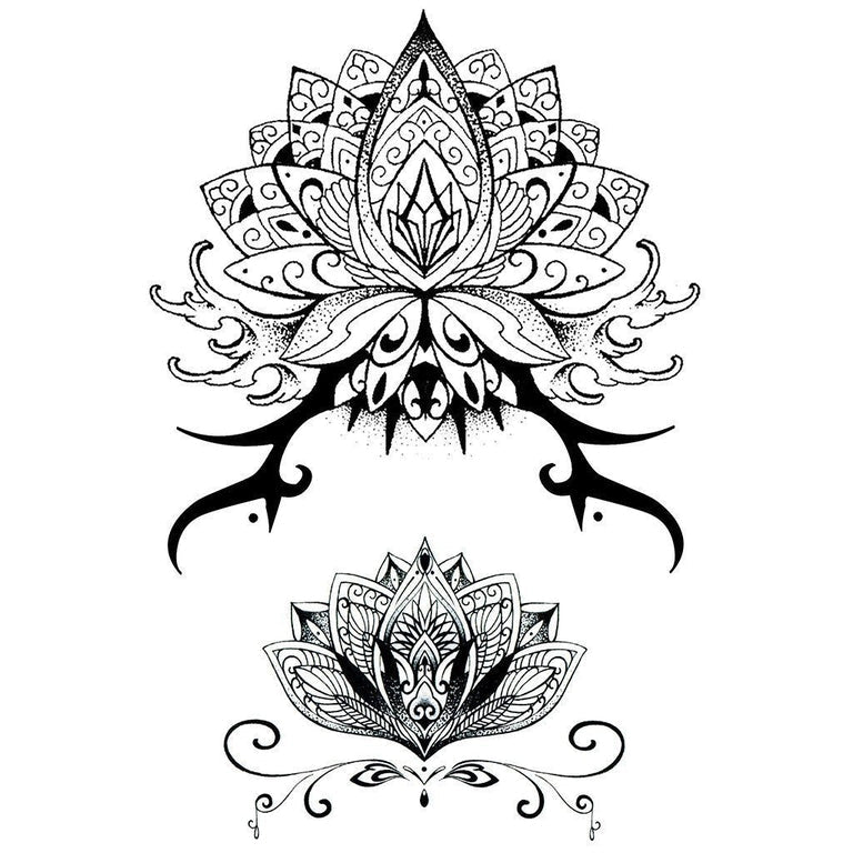 Tatouage éphémère : Sanskrit Lotus Flowers - Pack - ArtWear Tattoo - Tatouage temporaire