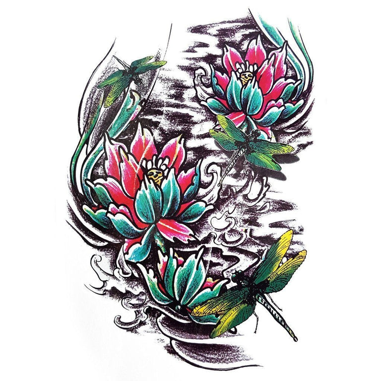 Tatouage éphémère : Dragonfly & Lotus - ArtWear Tattoo - Tatouage temporaire