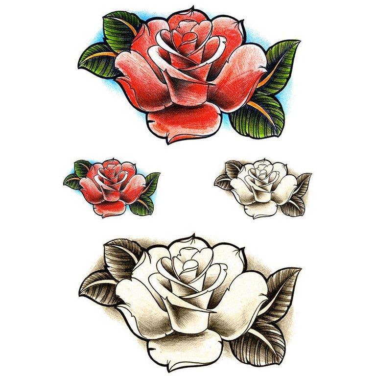 Tatouage éphémère : Red Old School Rose - Pack - ArtWear Tattoo - Tatouage temporaire