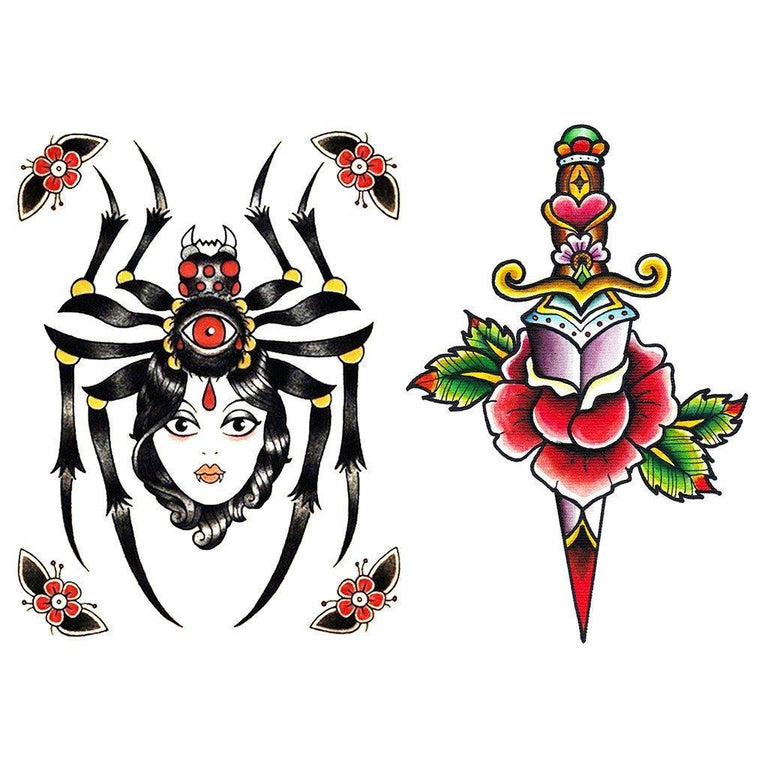 Tatouage éphémère : Spider Woman & Dagger - Pack - ArtWear Tattoo - Tatouage temporaire