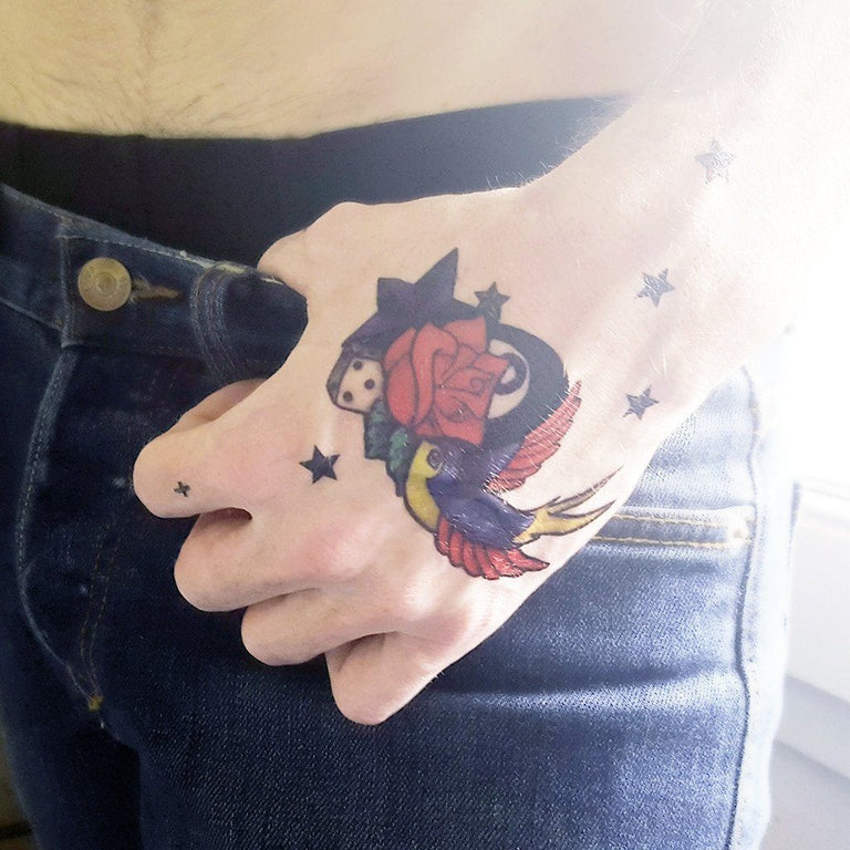 Tatouage éphémère : Swallow Bird & Rose - ArtWear Tattoo - Tatouage temporaire