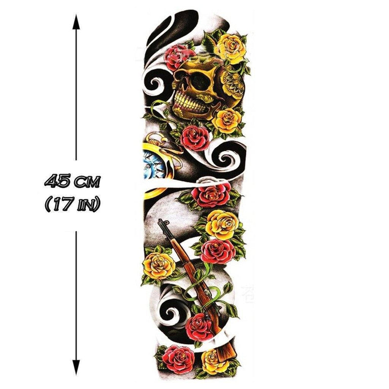 Tatouage éphémère : Skull & Roses Sleeve 3 - ArtWear Tattoo - Tatouage temporaire