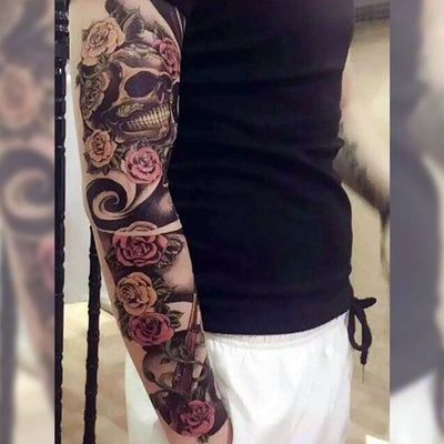 Tatouage éphémère : Skull & Roses Sleeve 3 - ArtWear Tattoo - Tatouage temporaire