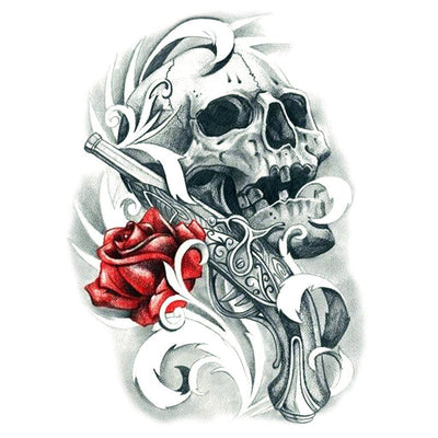 Tatouage éphémère : Skull Gun Rose - White Touch - ArtWear Tattoo - Tatouage temporaire