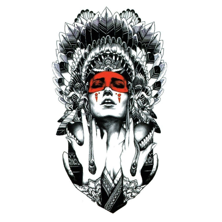 Tatouage éphémère : B&W American Indian Girl 1 - ArtWear Tattoo - Tatouage temporaire